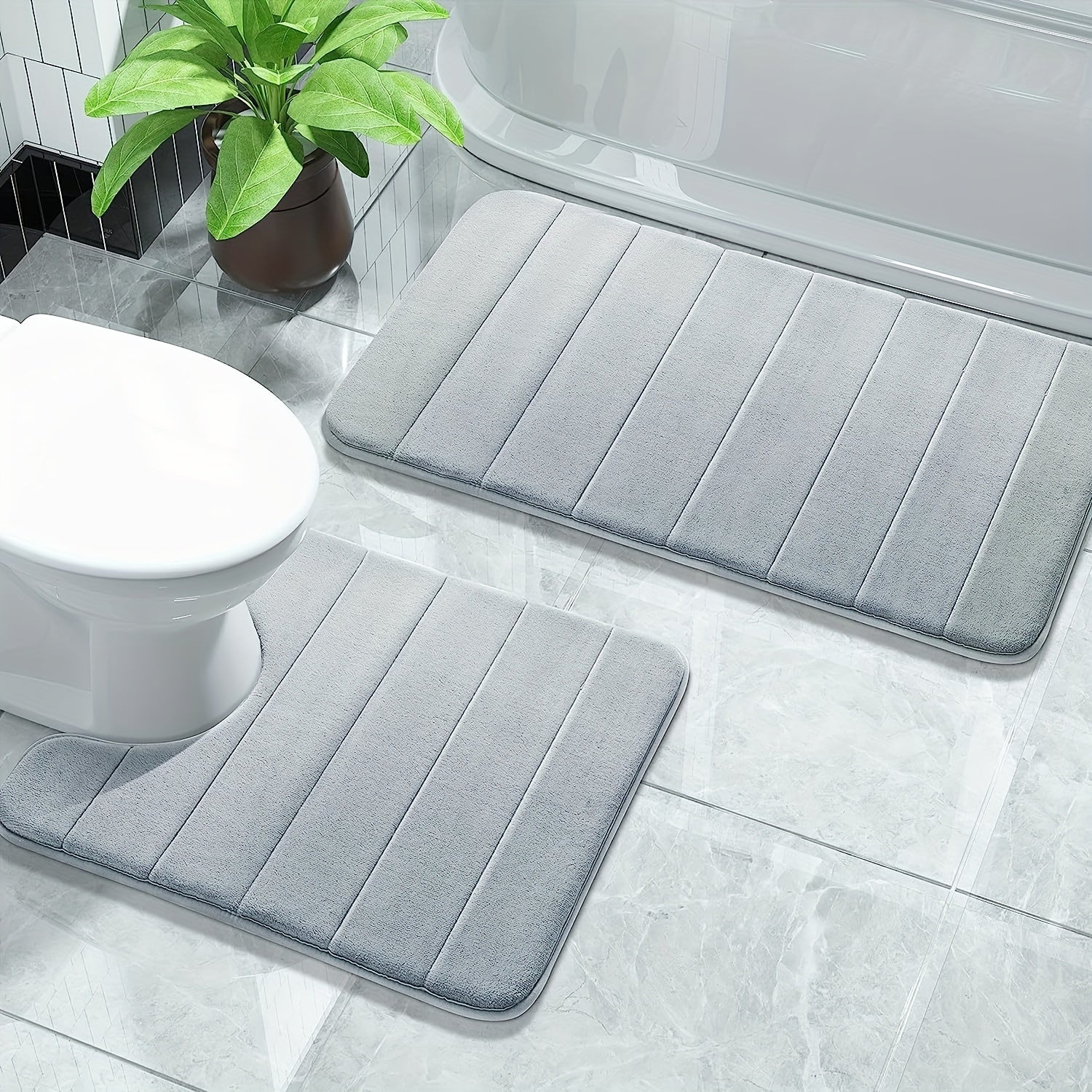 2pc Memory Foam Bathmat Set Anti Skid U Shaped Rugs