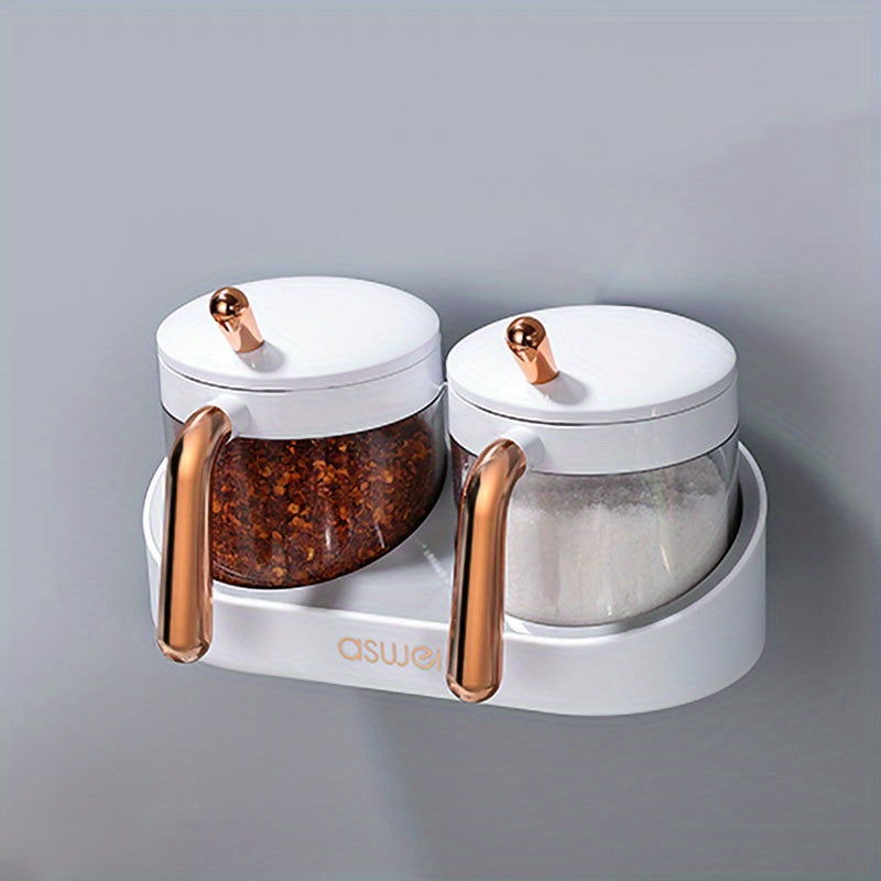 Wall Mounted Seasoning Storage Box Set Transparent Spice Container with Spoon