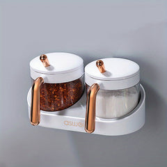 Wall Mounted Seasoning Storage Box Set Transparent Spice Container with Spoon