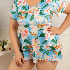 Satin Floral Print Short Sleeve Sleep Dress