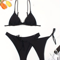 V Neck Spaghetti Straps Bikini Set Ruched High Cut Swimsuit 3 Piece Set