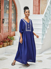 Boho Abaya Dress Women's Plus Floral Embroidered Maxi Kaftan Dress