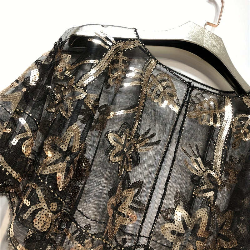 Vintage Sequin Embroidery Shawl Ruffles Cape