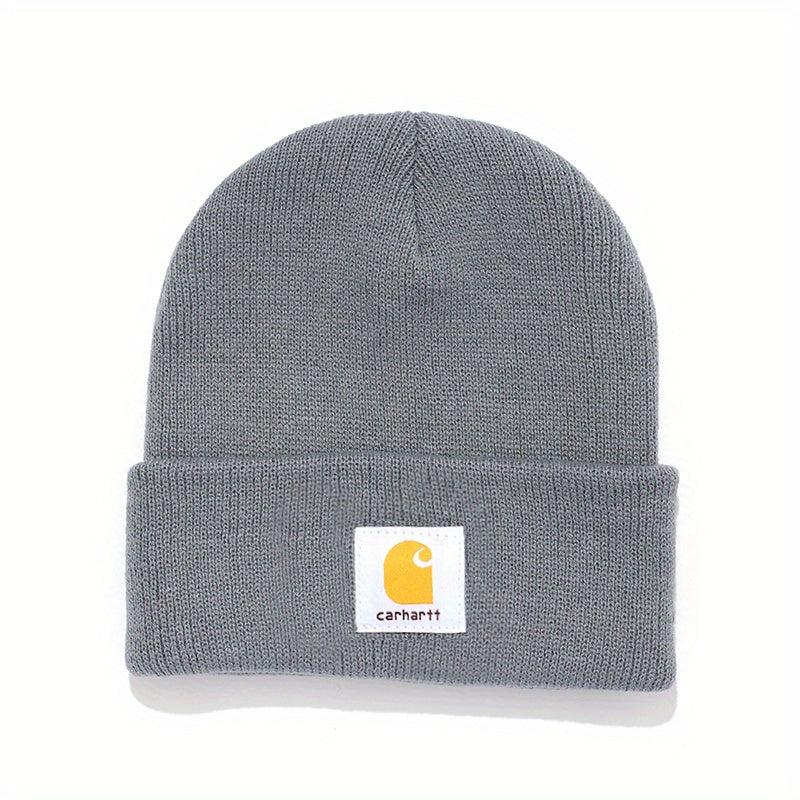 Classic Label Patch Beanie Unisex Candy Knit Hat Elastic Lightweight