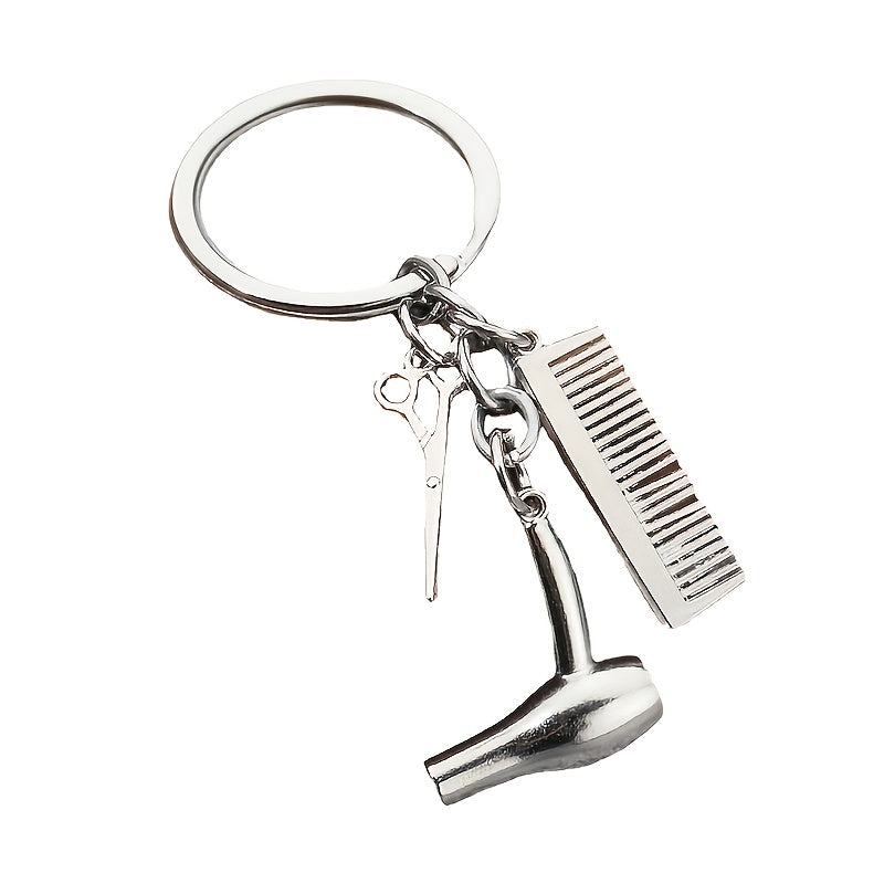 Hair Dryer Scissor Comb Charm Keychain for Salon Owners