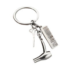 Hair Dryer Scissor Comb Charm Keychain for Salon Owners