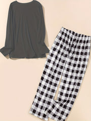 Cactus Print Tee & Plaid Pants Lounge Set - Plus Size