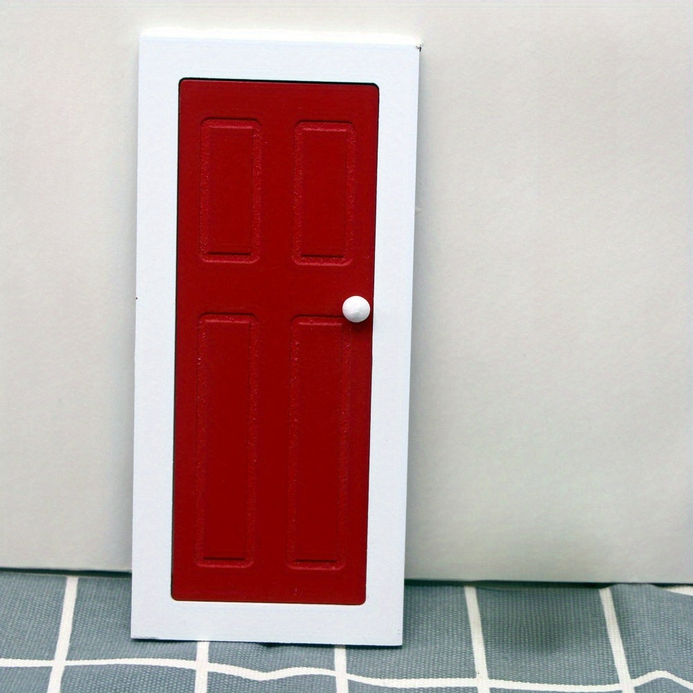 Mini Dollhouse Wooden Door Furniture Hinged Red Beige for Decoration