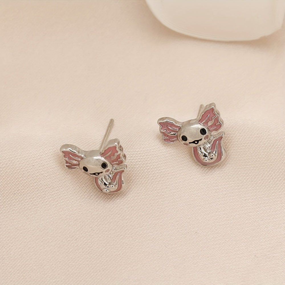 Pink Axolotl Stud Earrings Gift For Women Girls