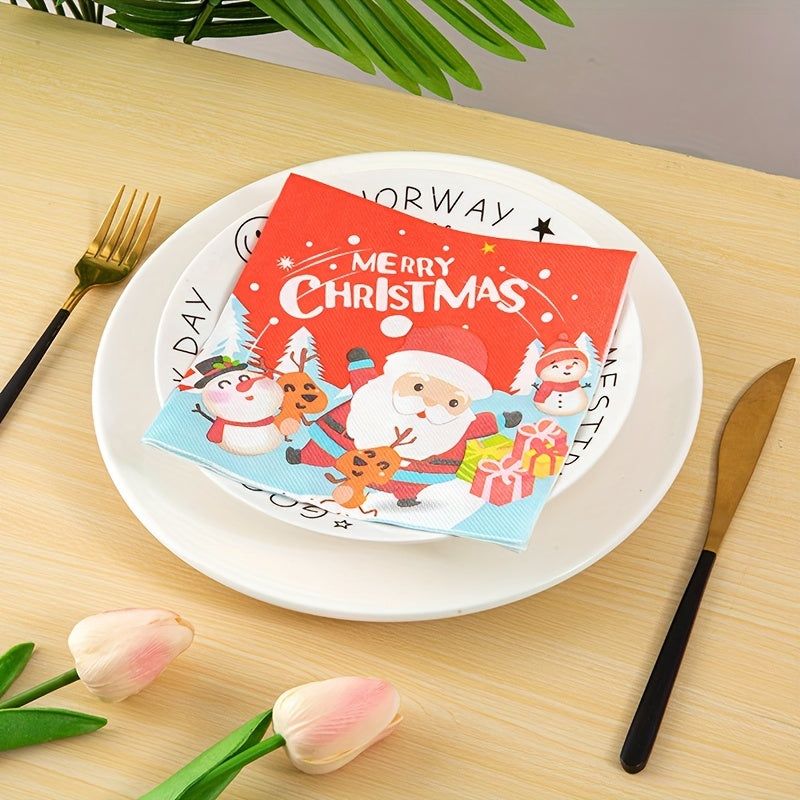 Christmas Printed Handkerchiefs Cartoon Party Paper Towels 20pcs