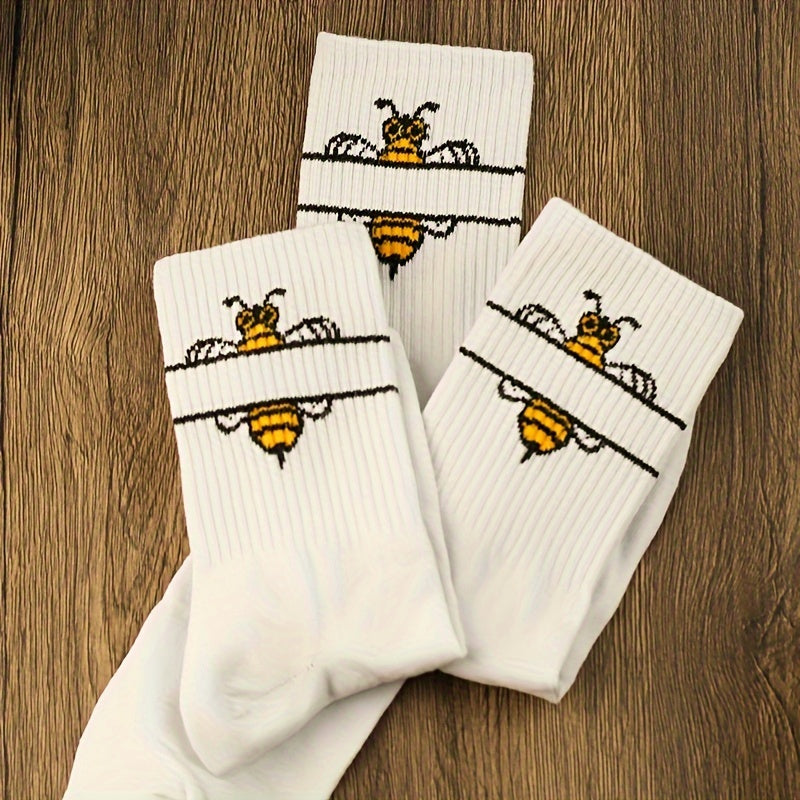 Cartoon Bee Print Socks Women's Mid Tube Stockings