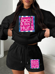 Women's Plus Letter Print Hoodie & Shorts Set