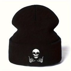 Skull Embroidered Knitted Hat Winter Warm Hat