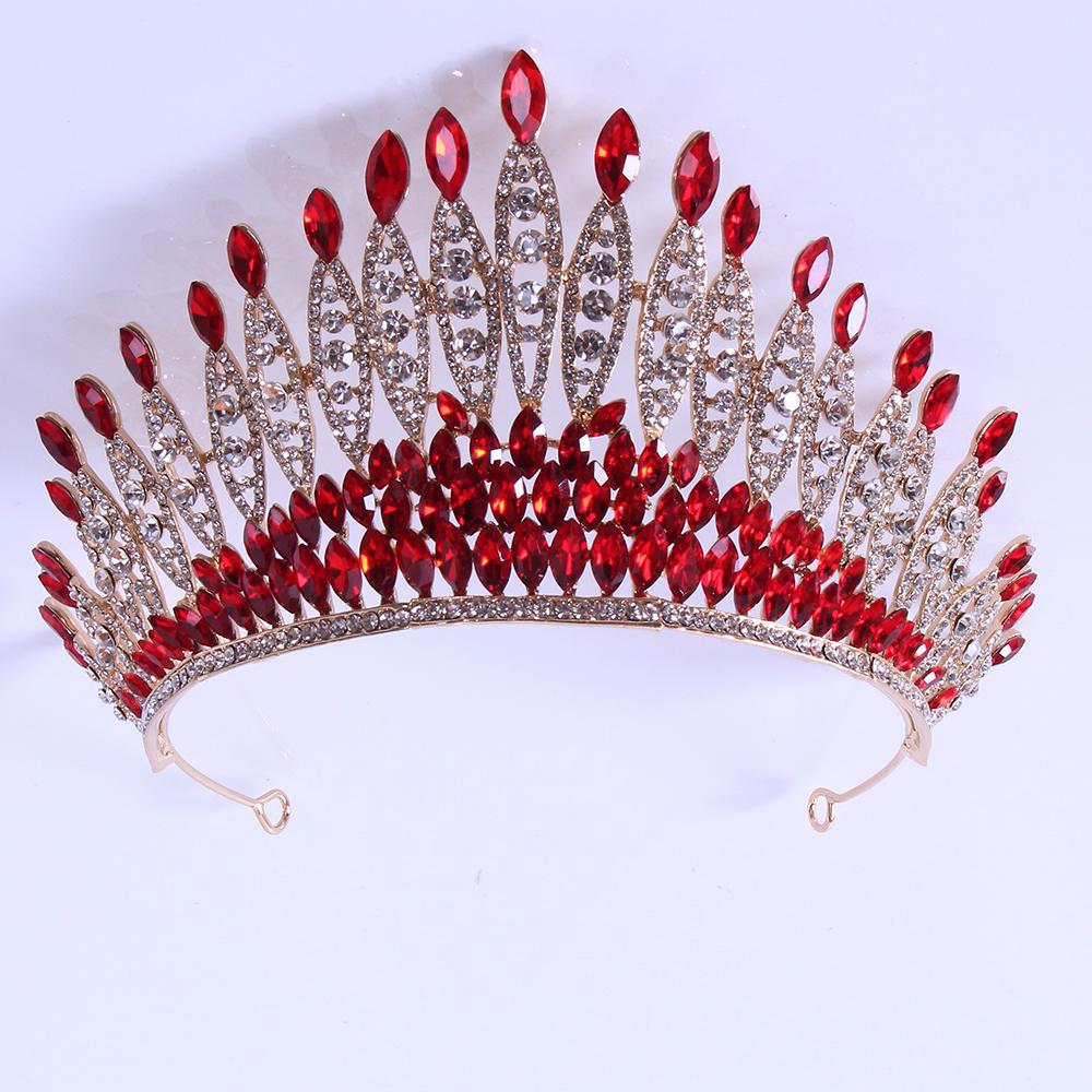 Red Crystal Crowns Rhinestone Tiara Headpiece Girls Bridal Wedding