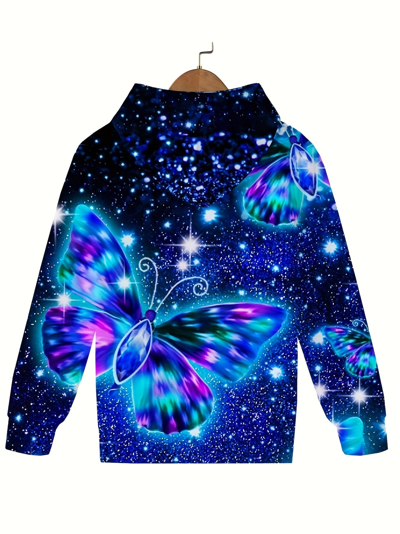 Butterfly & Starry Night Long Sleeve Hoodie for Girls