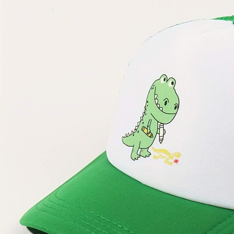 Green Dinosaur Trucker Hat Block Baseball Cap Adjustable Mesh Sunshade Dad Hat