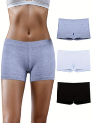 3pcs Solid Boyshort Panties Soft & Comfortable Stretch Panties