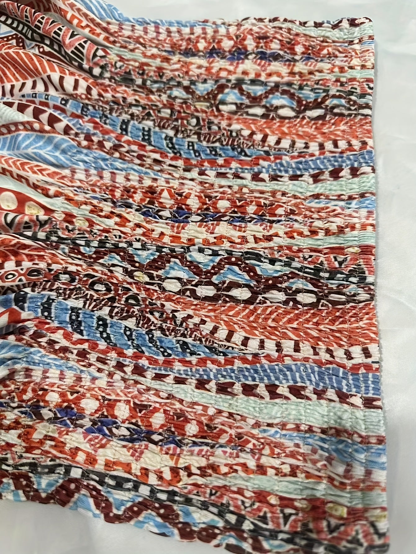 Geometric Print Shirred Tube Top Sleeveless Summer Casual Top