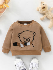 Baby Boys Bear Print Pullover Sweatshirt for Fall Winter