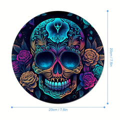 Sugar Skull Round Mouse Mat Mouse Pad Non Slip Rubber Base Mousepad
