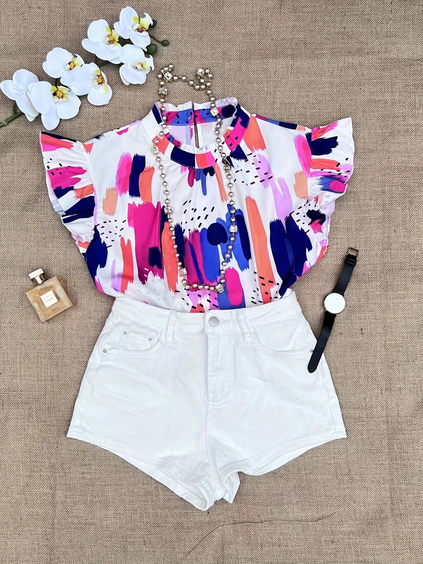 Casual Blouse Women's Plus Random Print Ruffle Sleeve