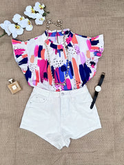 Casual Blouse Women's Plus Random Print Ruffle Sleeve
