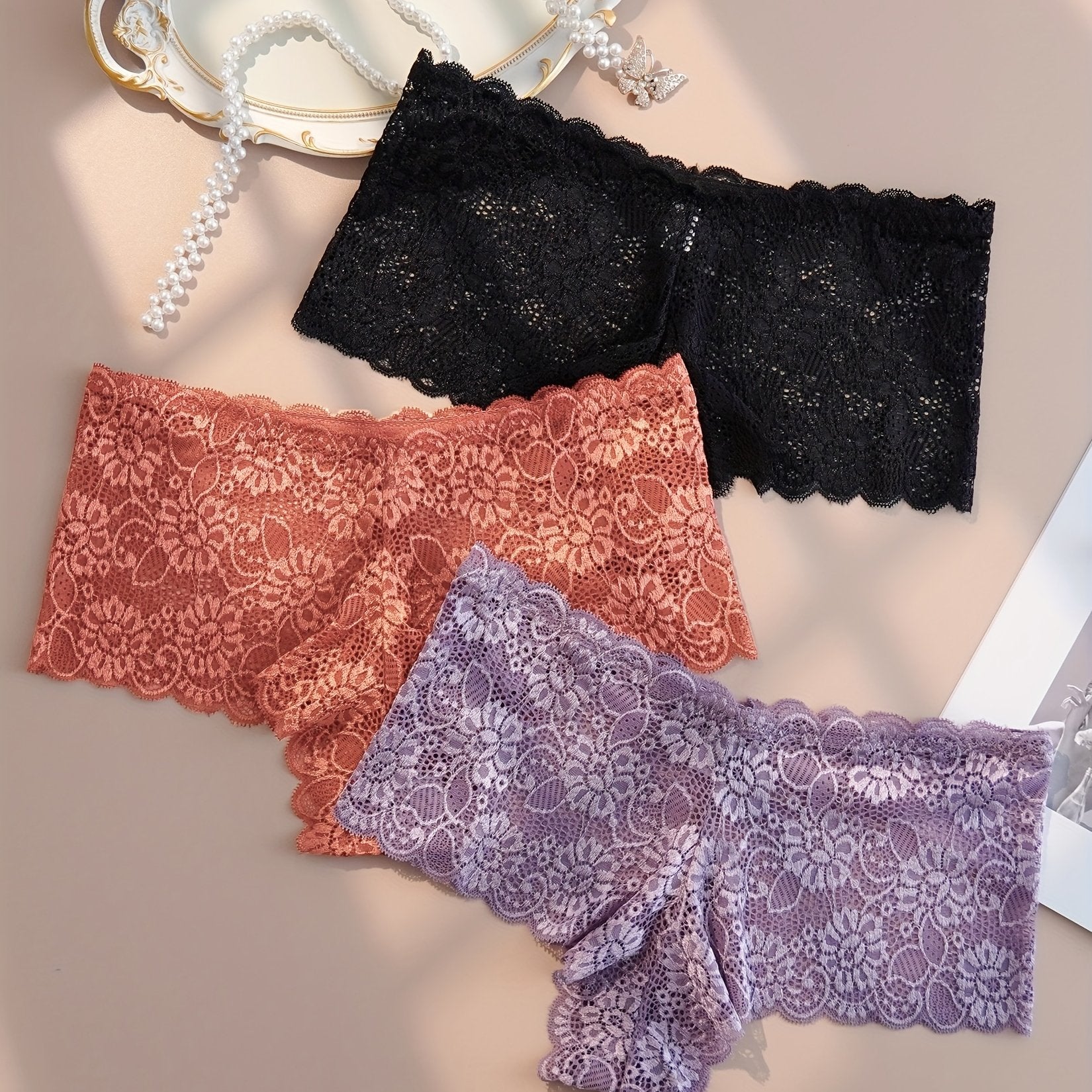3 Pack Plus Size Floral Jacquard High Rise Panties Set