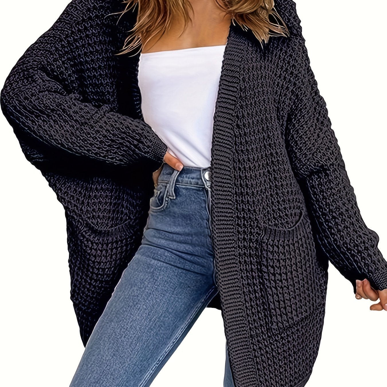 Open Front Long Sleeve Cardigan with Pockets