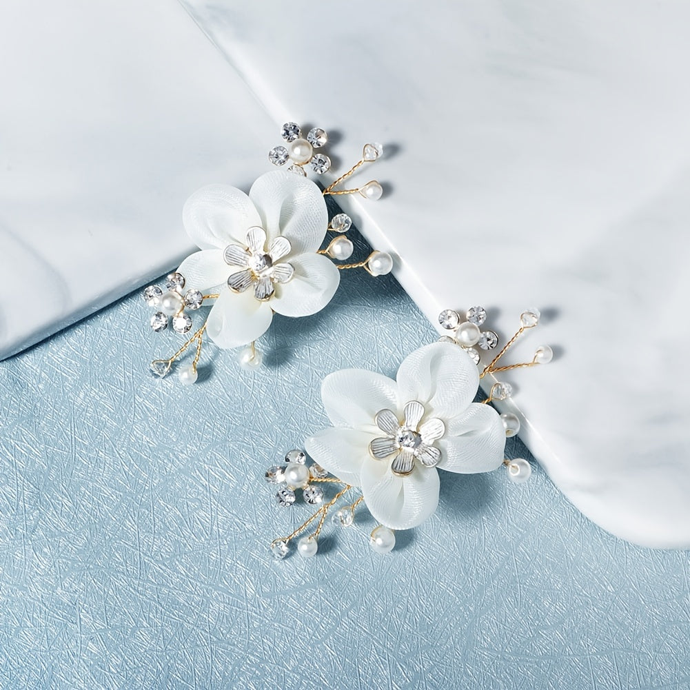 Fabric Flower Rhinestone Shoe Buckles for Women