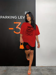 Casual Letter Print 2 Pc Set Crew Neck Tee & Shorts Outfit Women's Clothing