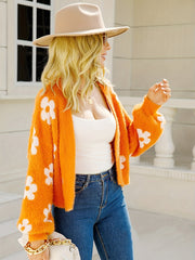 Floral Pattern Open Front Cardigan Long Sleeve Crop Sweater