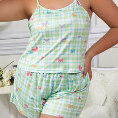 Gingham & Butterfly Print Pajama Set