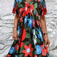 Women's Floral Print V-Neck Mini Dress
