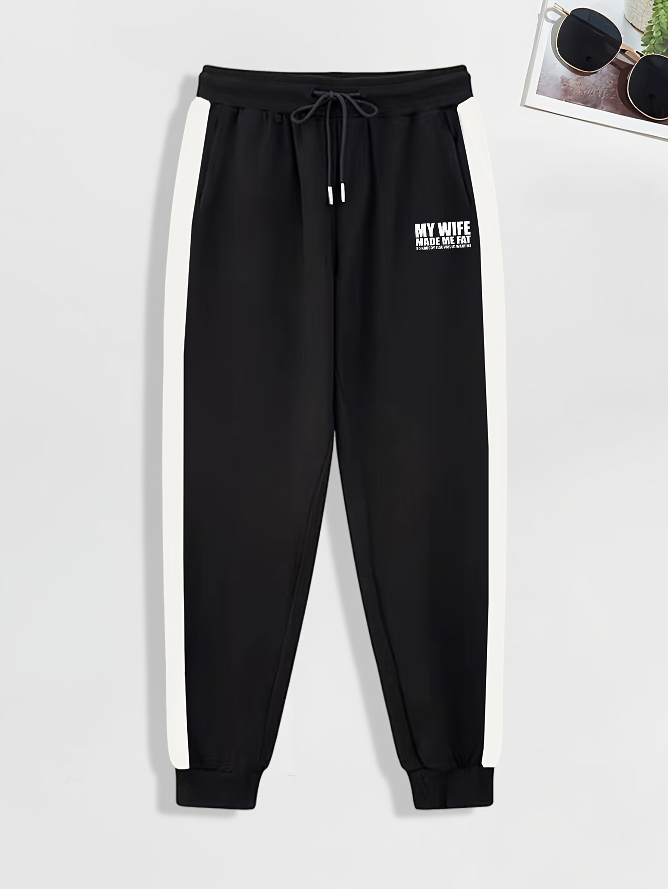 Funny Saying Pattern Print Men's Pants Drawstring Comfy Active Stretch Trousers