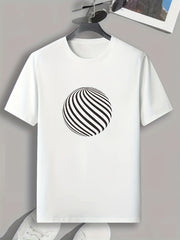 Geometric Ball Print Men's Comfy T-shirt for Outdoor Summer