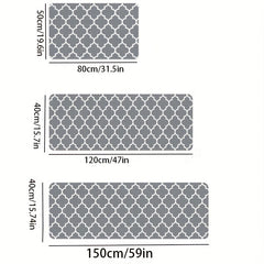 Grey Geometric Moroccan Kitchen Rug - Absorbent Non Slip Floor Mat