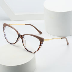 Leopard Cat Eye Retro Glasses with Metal Temple