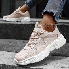 Women's Mesh Panel Sneakers Low Top Lace Up Shoes