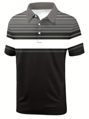 Men's Striped Casual Golf Shirt Short Sleeve Button Down Top