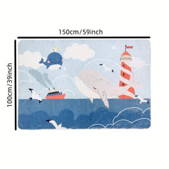 Cartoon Whale Area Rug Ocean Style Kids Play Mat