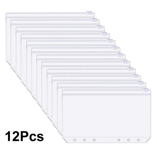 12pcs A6 Zipper Binder Pockets Waterproof PVC Leaf Pouch