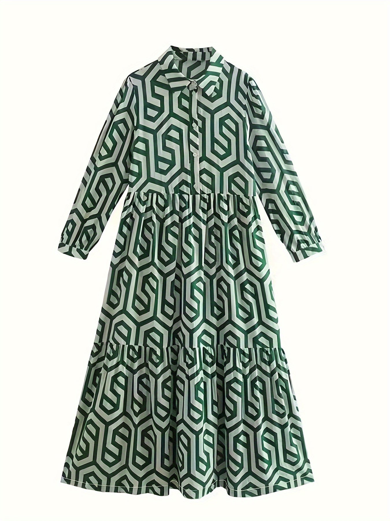 Geometric Print Long Sleeve Maxi Dress