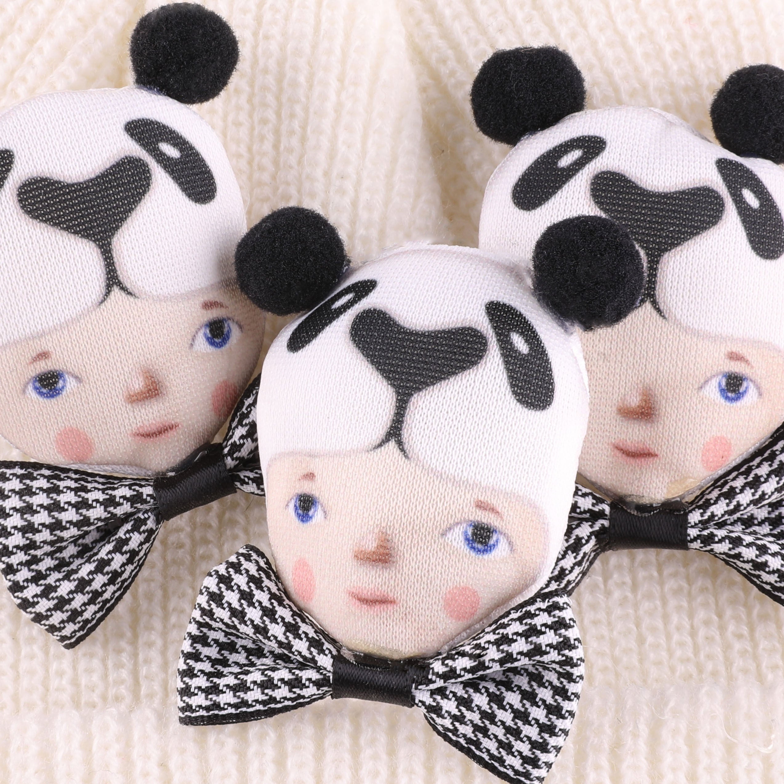4pcs Panda Doll Head Patches Girls Hat DIY Sew Hand