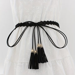 Boho Tassel Sash Belt Flower Hollow Knotted Belt Solid Waistband