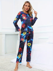 Floral Print Pajama Set Long Sleeve Top & Pants