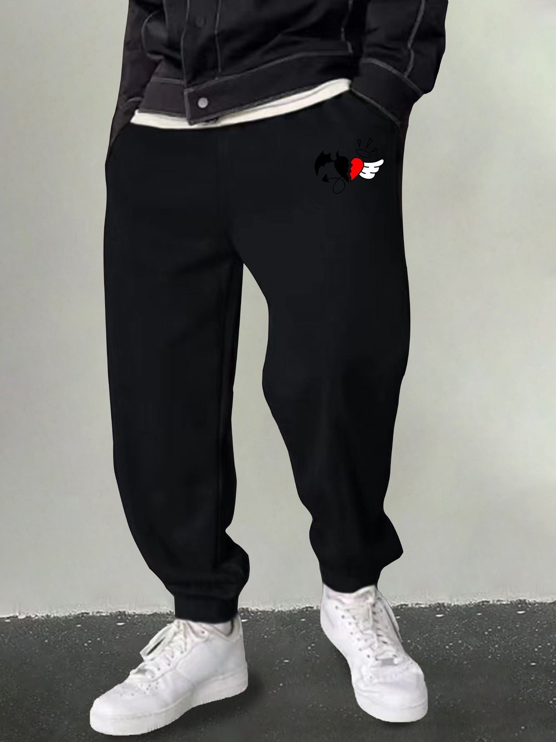 Men's Angel & Devil Graphic Sweatpants Breathable Loose Joggers For Halloween