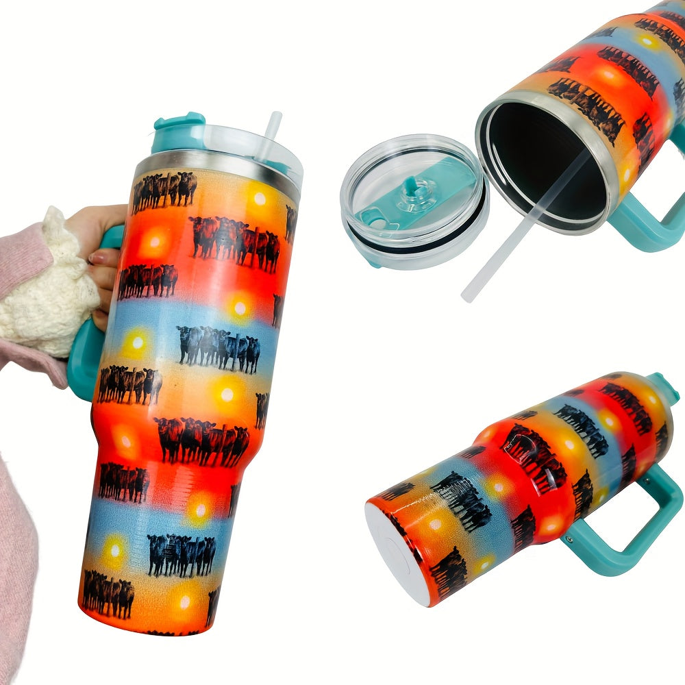 Cow Sunset Printed 40 OZ Tumbler Stainless Steel Water Cup