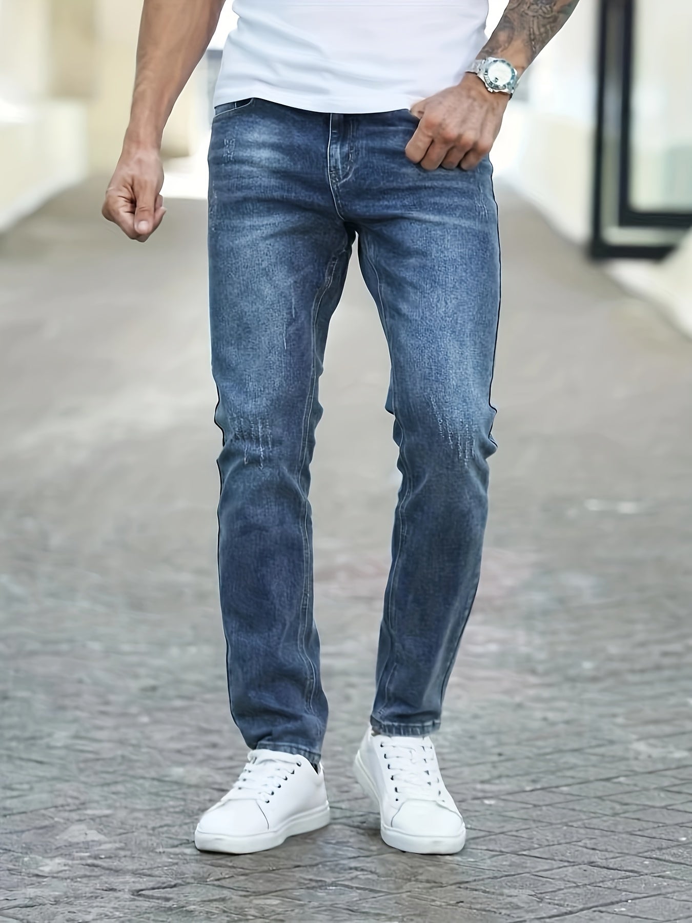 Men's Slim Fit Washed Denim Jeans