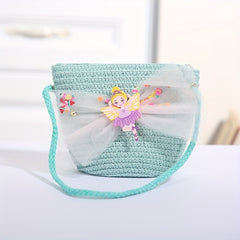 Handwoven Children's Fairy Bow Decor Crossbody Bag