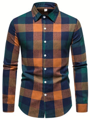 Plaid Print Men's Casual Button Up Shirt Spring Summer Autumn Tops